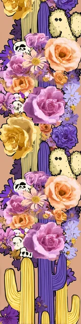 Free flower bookmark featuring cacti and floral shapes with skull motifs
